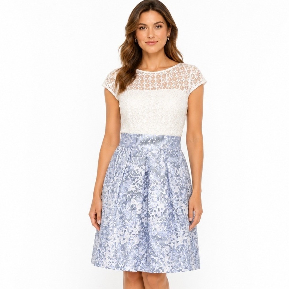 Kay Unger Jacquard Dress Womens Lace Sequin Shimmer Blue Striped Size 4